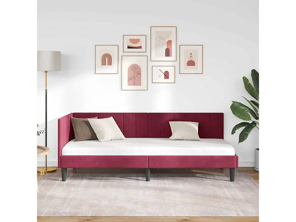 Cadre de lit d'angle Rouge bordeaux 80 x 200 cm Velours