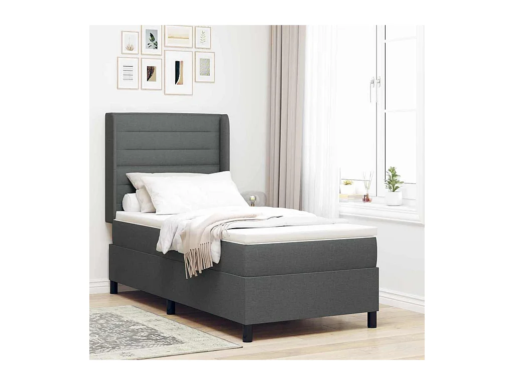 Cama Box com colchão Cinzento escuro 100 x 200 cm tecido