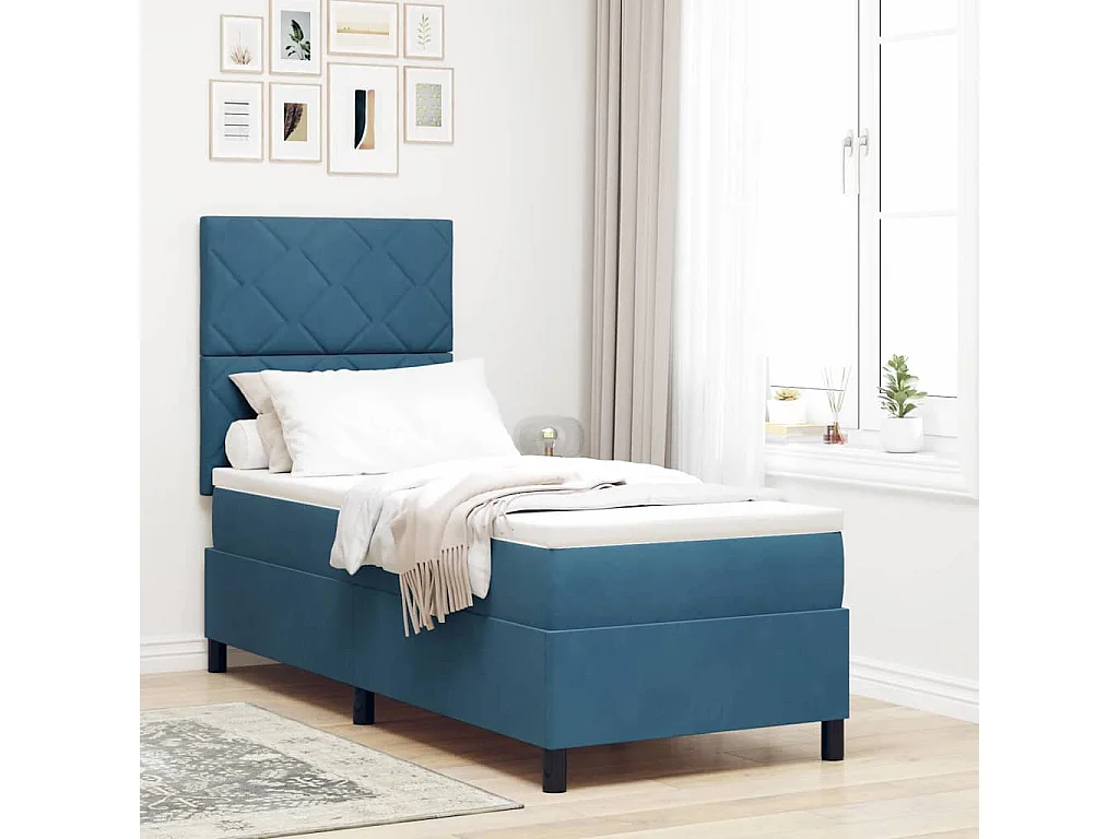 Cadre de lit avec matelas Bleu foncé 80 x 200 cm Velours