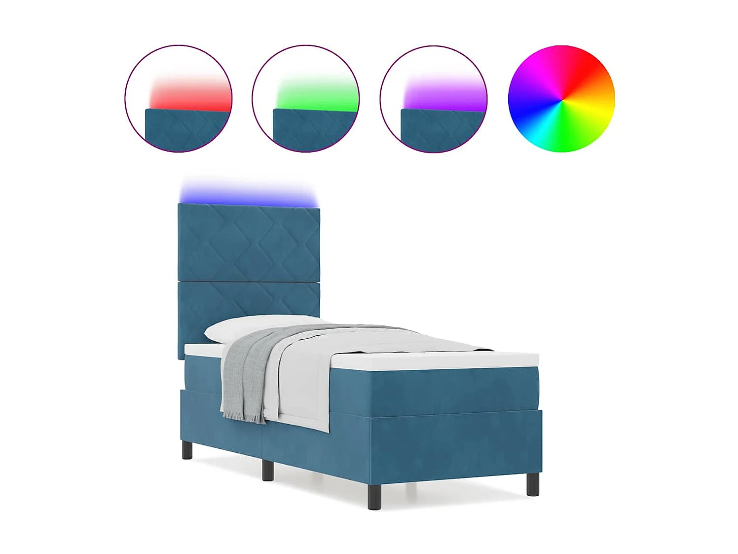 Cama Box com colchão Azul escuro 80 x 200 cm Veludo