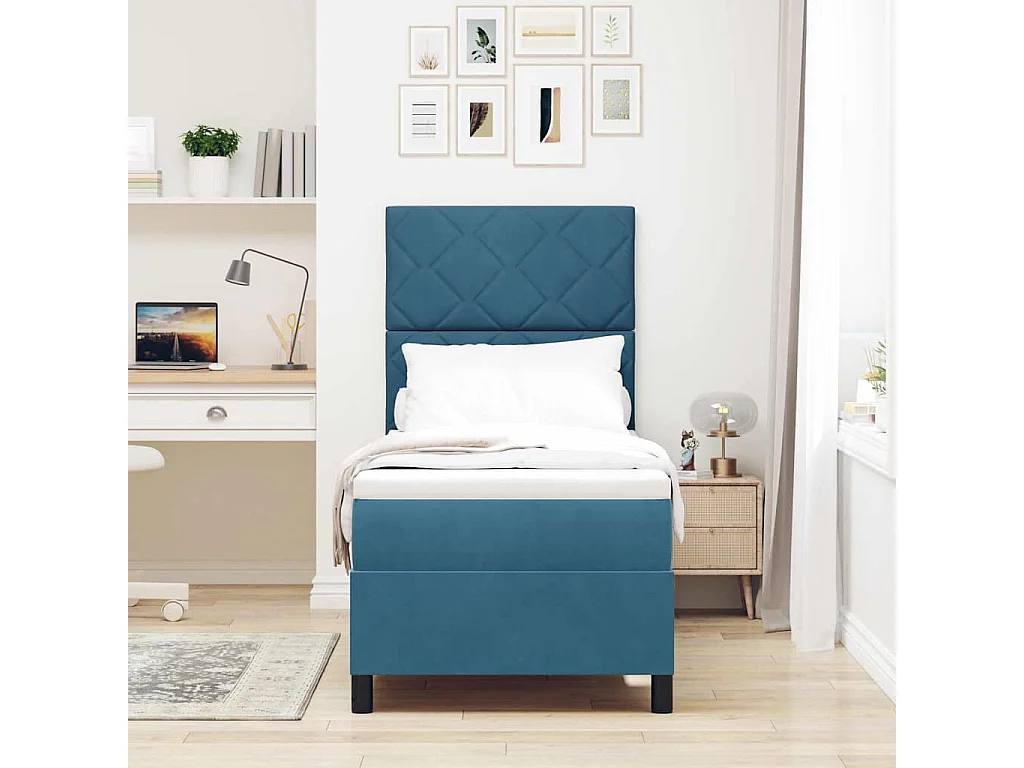 Cama Box com colchão Azul escuro 80 x 200 cm Veludo
