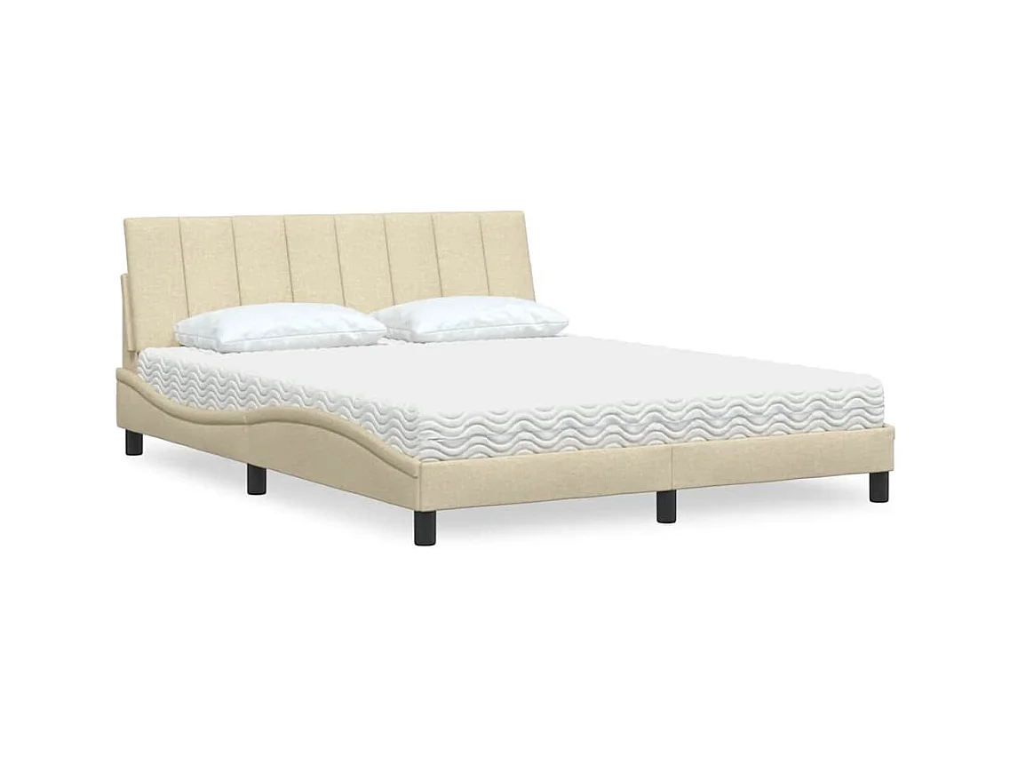Cadre de lit avec matelas crème 160x200 cm tissu