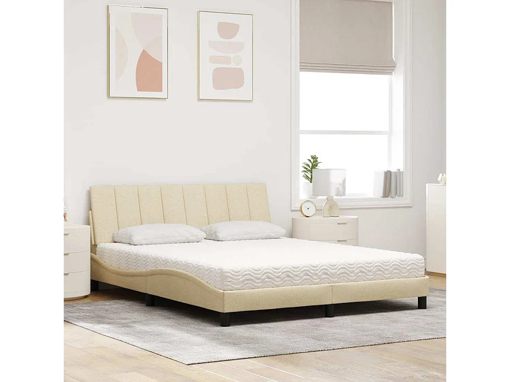 Cadre de lit avec matelas crème 160x200 cm tissu