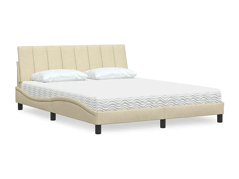 Cadre de lit avec matelas crème 160x200 cm tissu