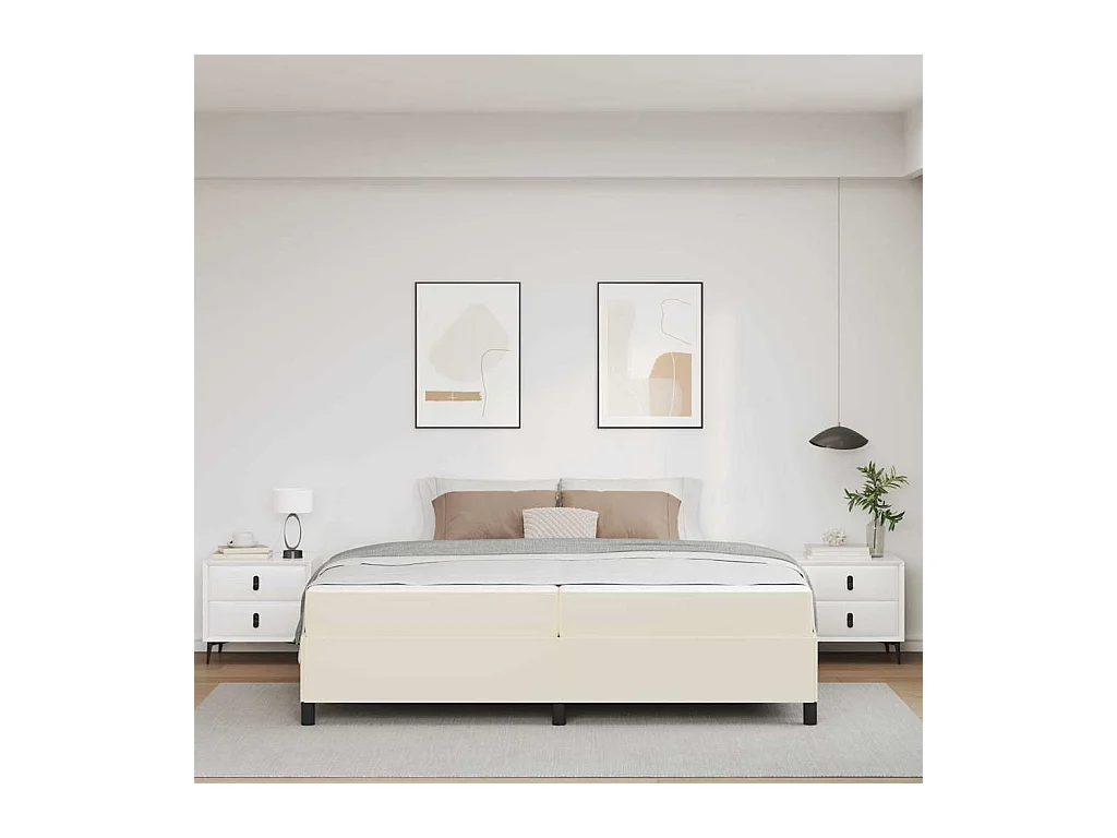 Cadre de lit avec matelas Crème 200 x 200 cm Faux cuir