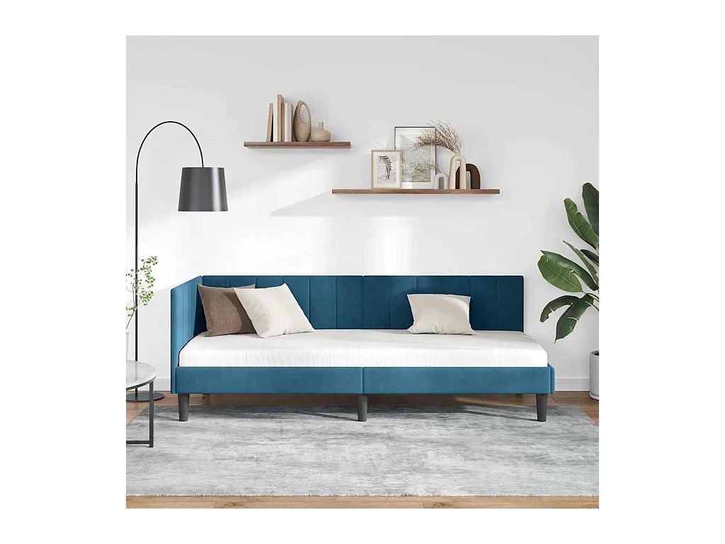 Cadre de lit d'angle avec tête de lit Bleu 80 x 200 cm Velours