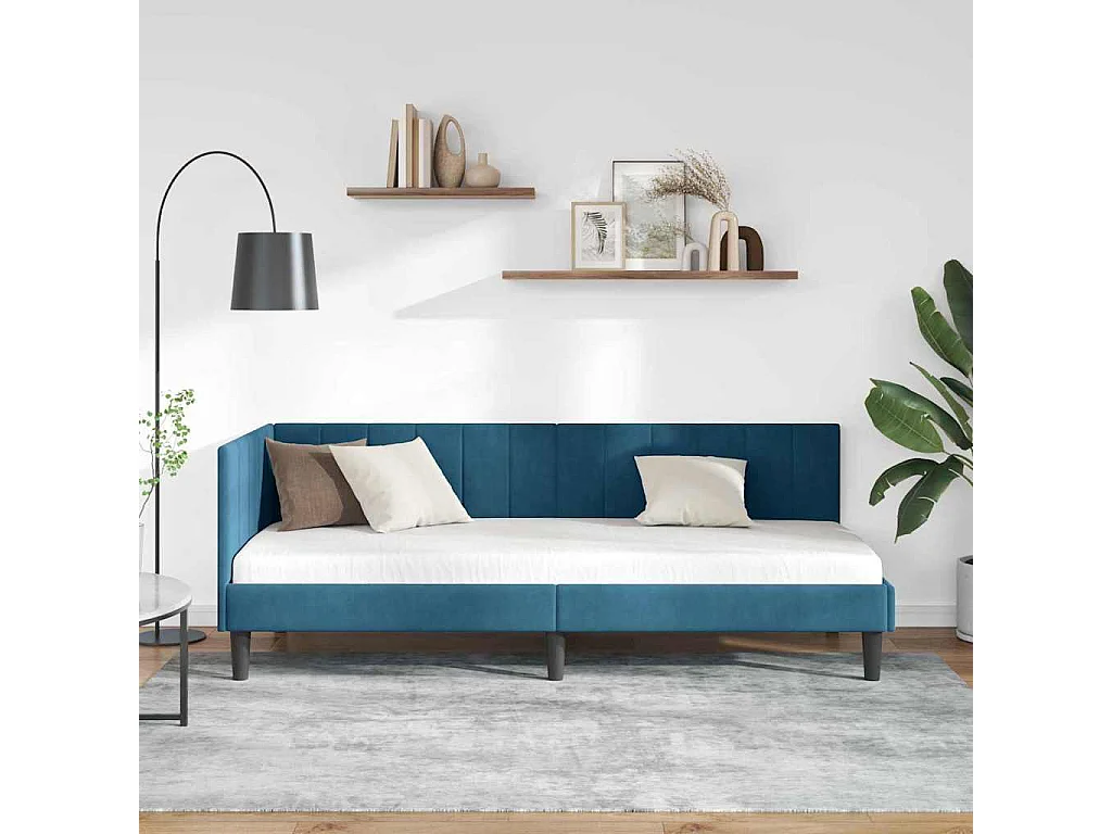 Estrutura de Cama de Canto Azul 80 x 200 cm Veludo