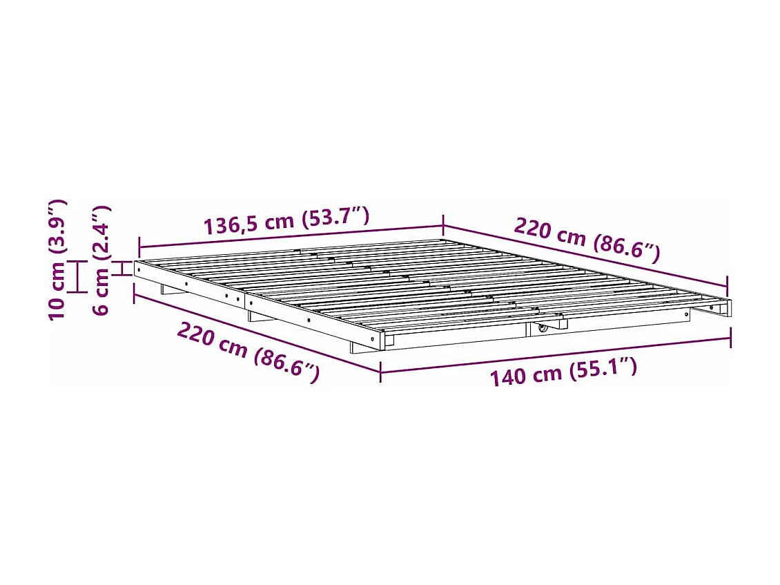 Estructura de cama Marrón cera 140 x 220 cm