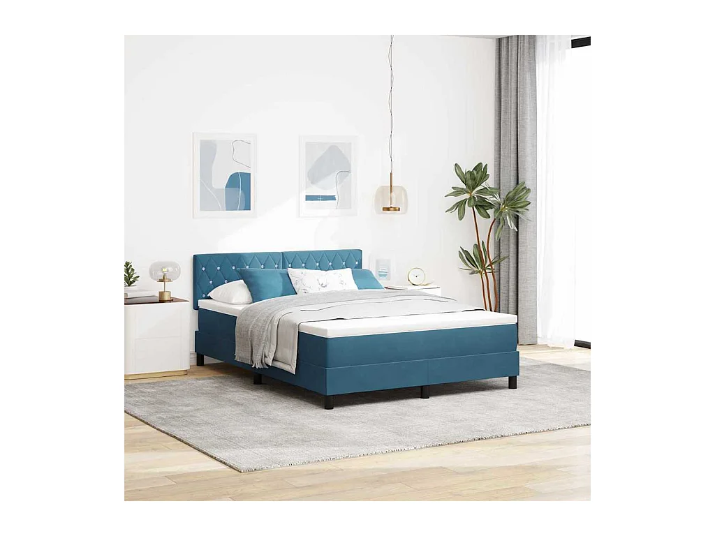 Cadre de lit avec tête de lit Bleu foncé 140 x 190 cm Velours