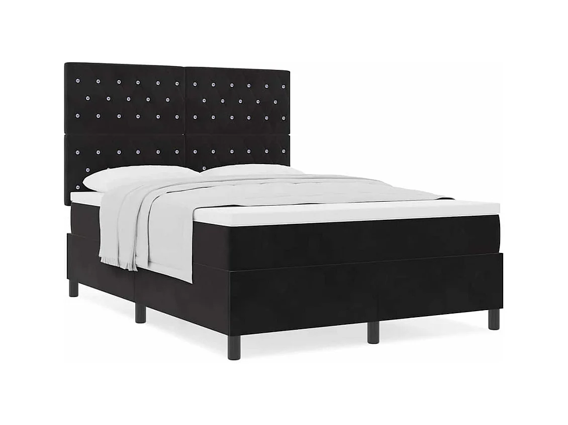Cama tipo Box Spring con colchón Negro 140 x 190 cm Terciopelo
