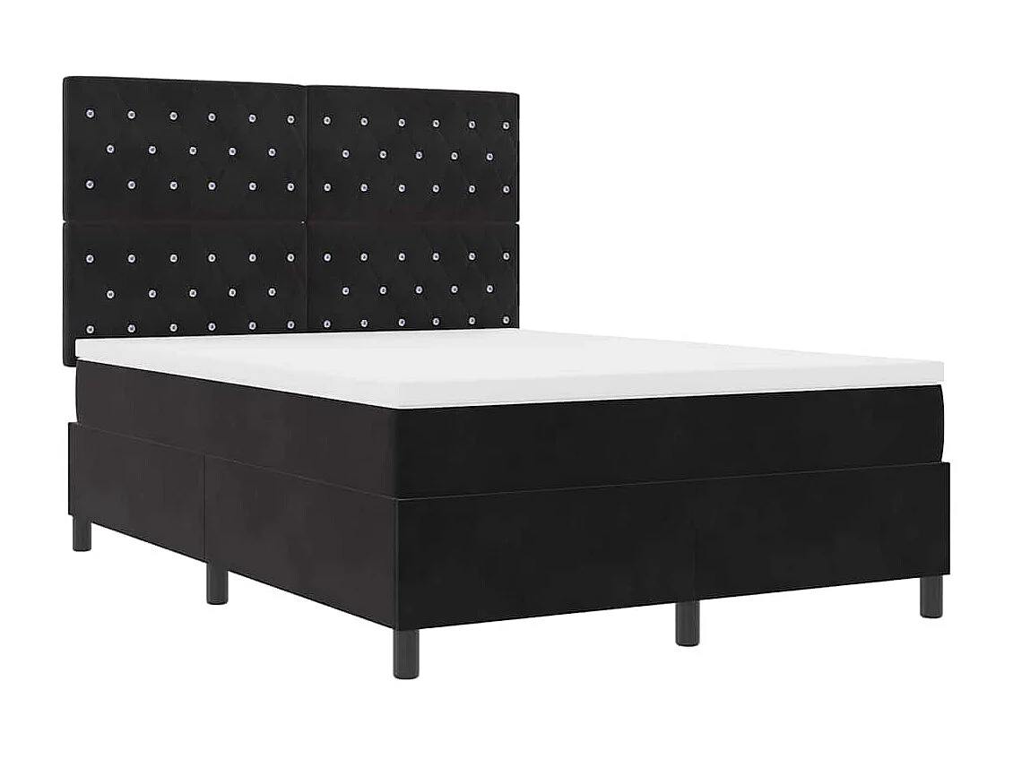 Cama tipo Box Spring con colchón Negro 140 x 190 cm Terciopelo