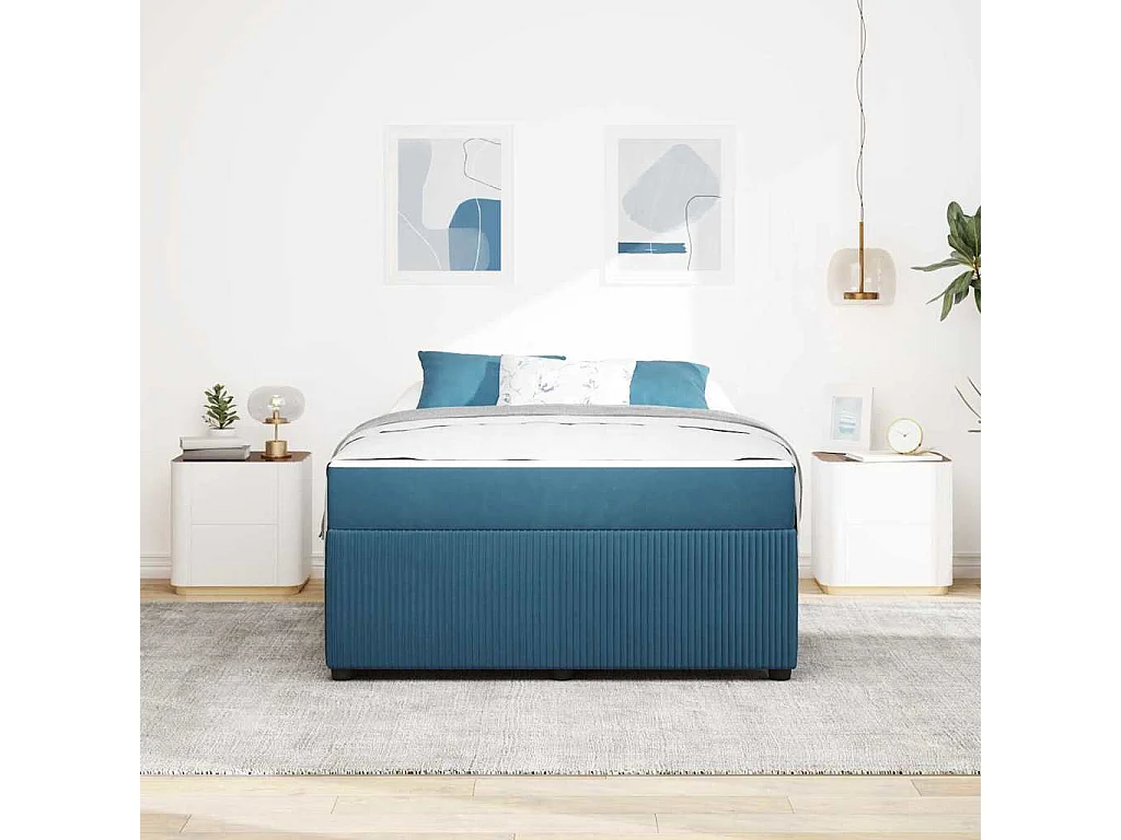 Cadre de lit avec matelas Bleu 160 x 200 cm Velours