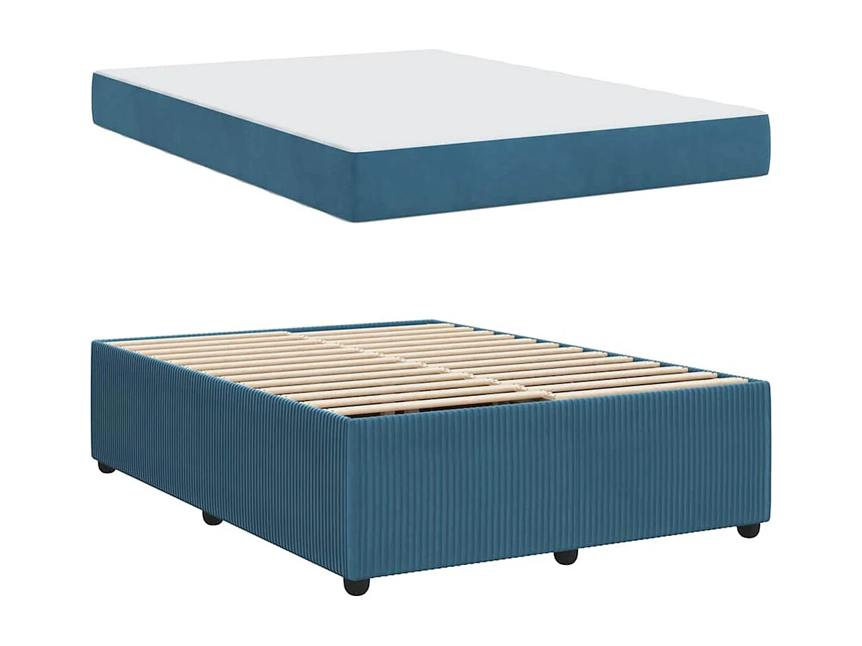 Cadre de lit avec matelas Bleu 160 x 200 cm Velours