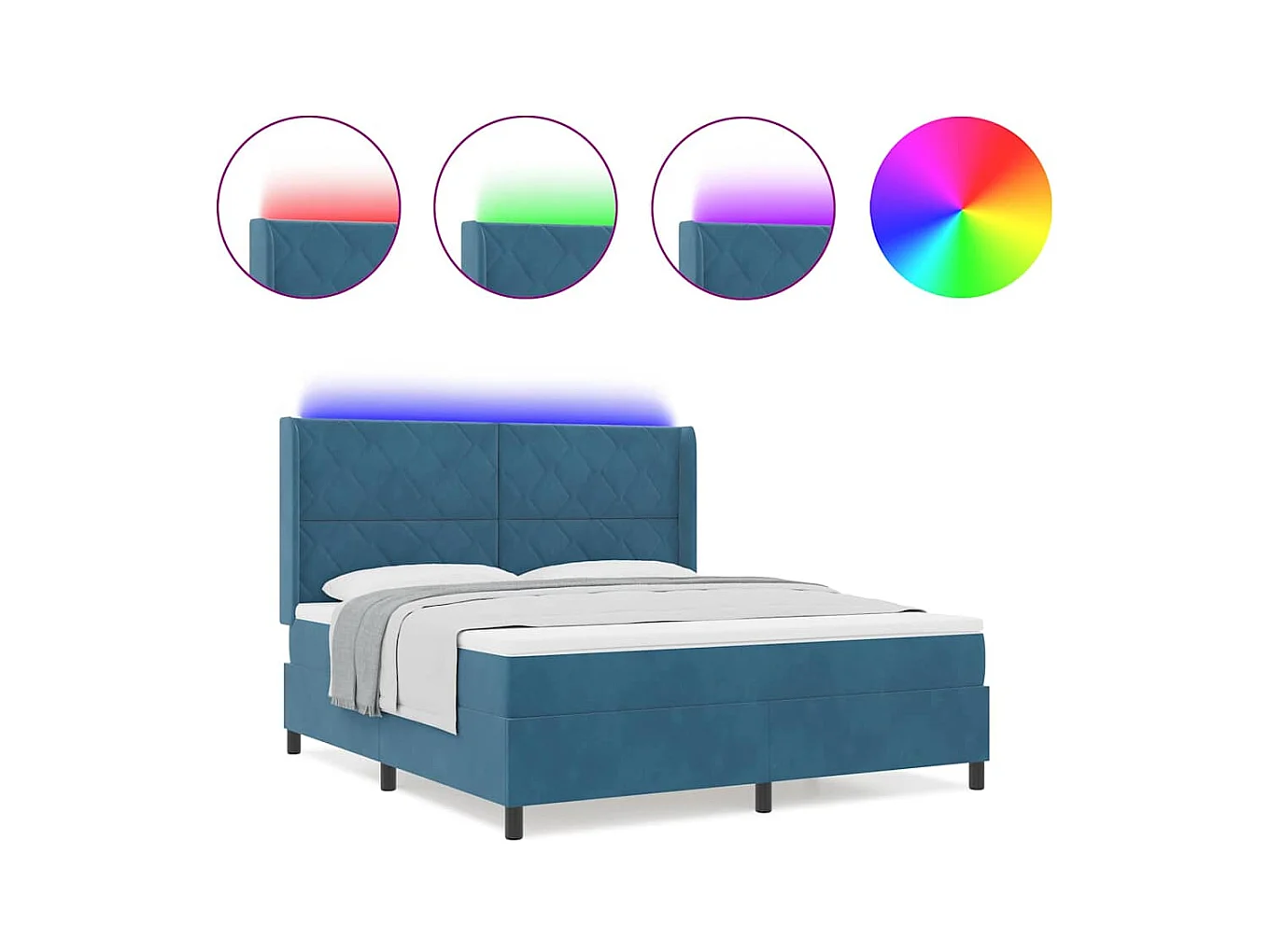 Cadre de lit avec Matelas LED Bleu 180 x 200 cm Velours