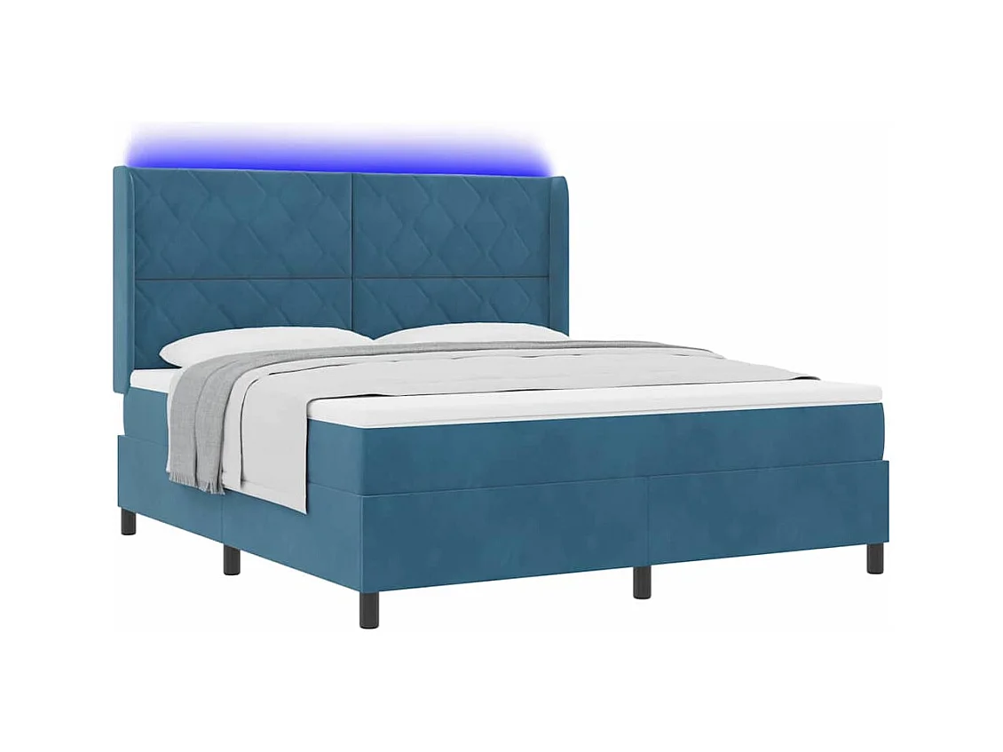 Cadre de lit avec Matelas LED Bleu 180 x 200 cm Velours