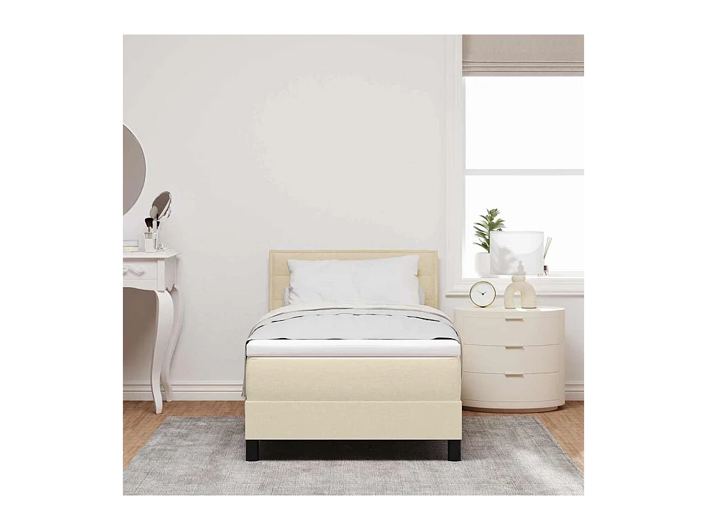 Cadre de lit avec matelas avec matelas Crème 90 x 190 cm tissu