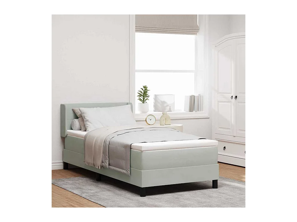 Cama Box com Colchão Preta 100x200 cm Veludo Cinzento-claro