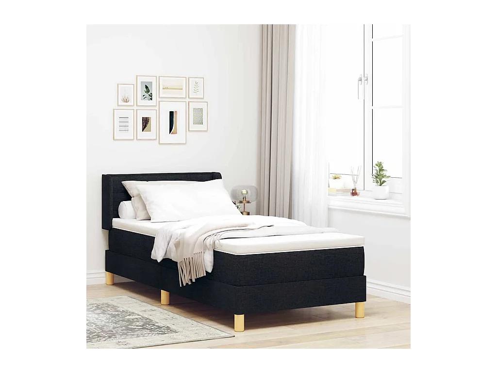 Cadre de lit avec matelas Noir et Blanc 90 x 190 cm tissu