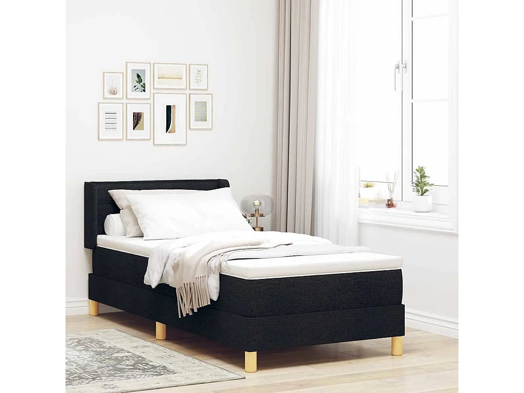 Cama tipo Box Spring Negro y Blanco 90 x 190 cm tela