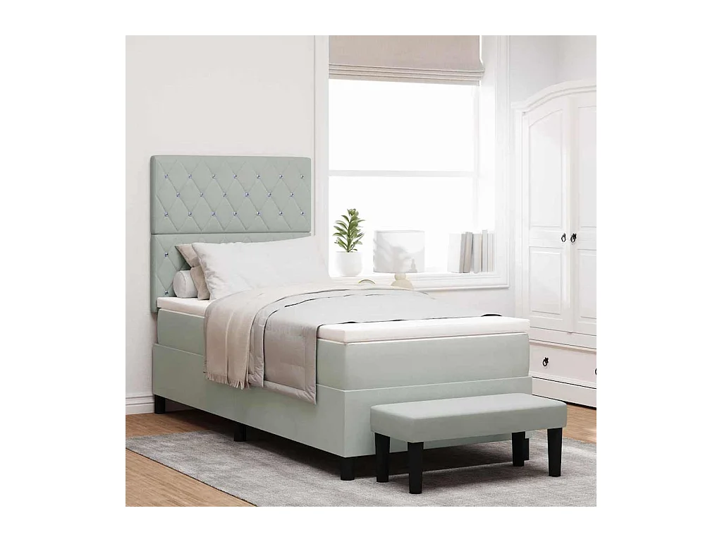 Cadre de lit avec matelas Gris clair 100 x 200 cm Velours