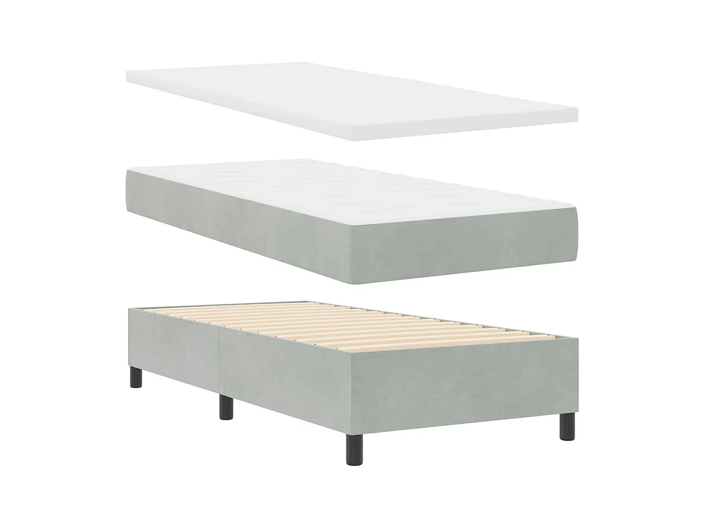 Cadre de lit avec matelas Gris clair 100 x 200 cm Velours