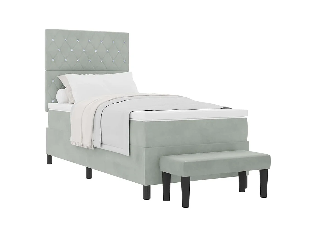 Cadre de lit avec matelas Gris clair 100 x 200 cm Velours