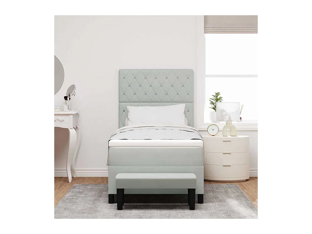 Cadre de lit avec matelas Gris clair 100 x 200 cm Velours