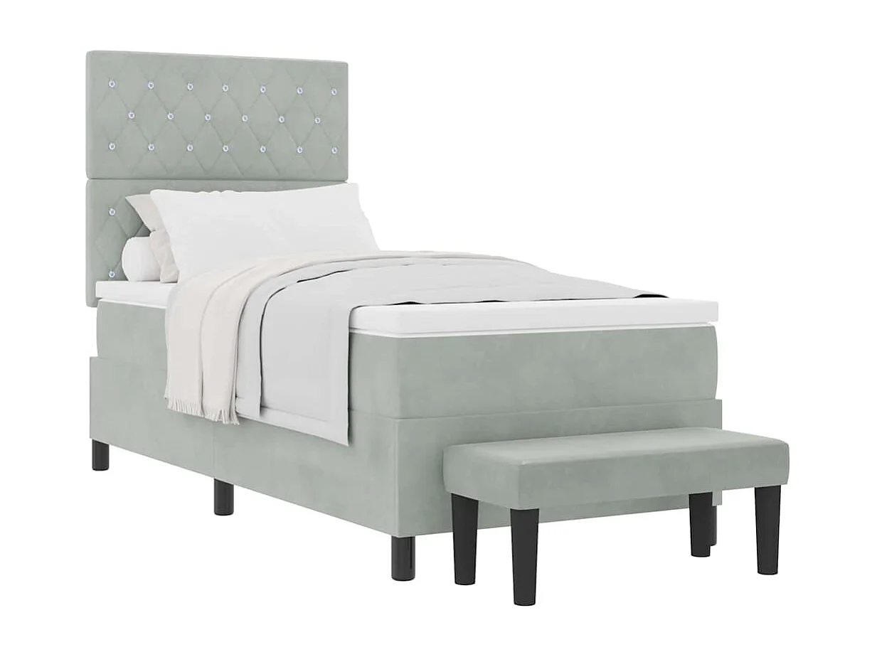 Cadre de lit avec matelas Gris clair 100 x 200 cm Velours