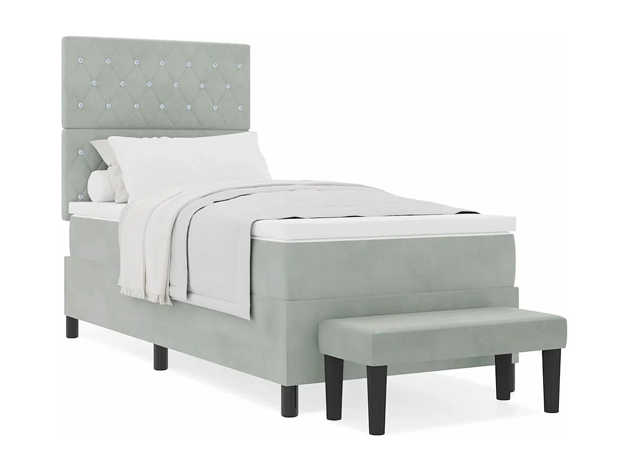 Cadre de lit avec matelas Gris clair 100 x 200 cm Velours
