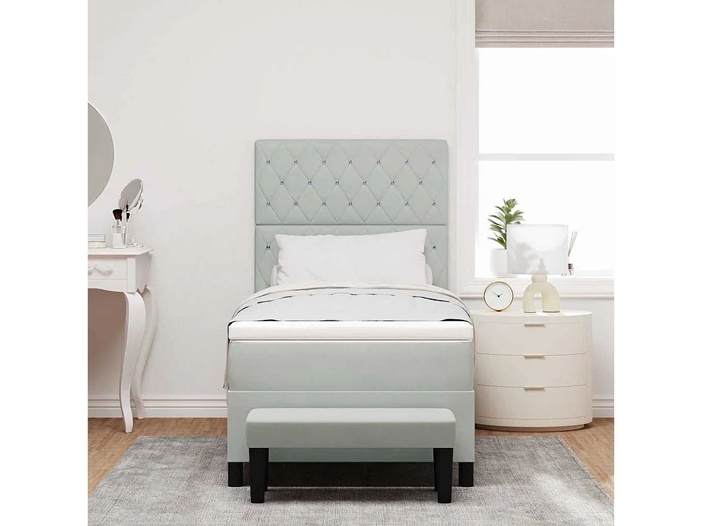 Cadre de lit avec matelas Gris clair 100 x 200 cm Velours