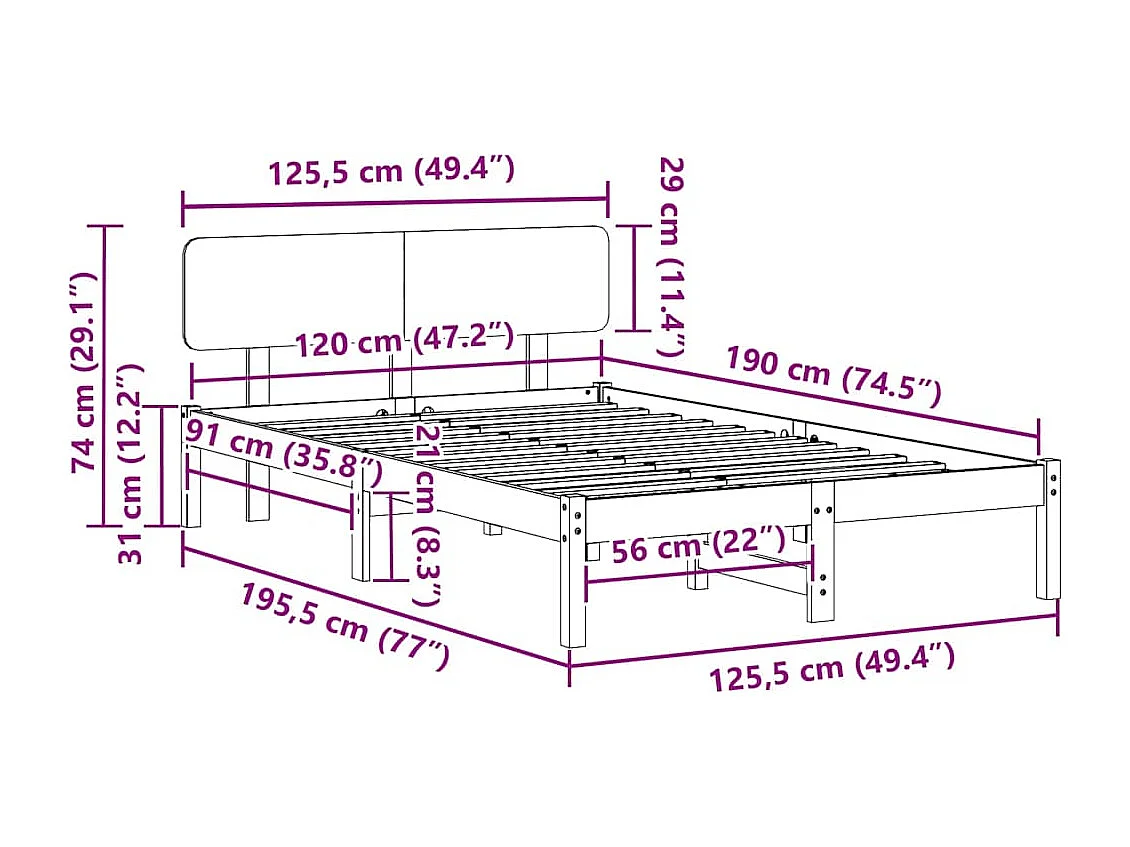 Estrutura da Cama com cabeceira Natural 120 x 190 cm