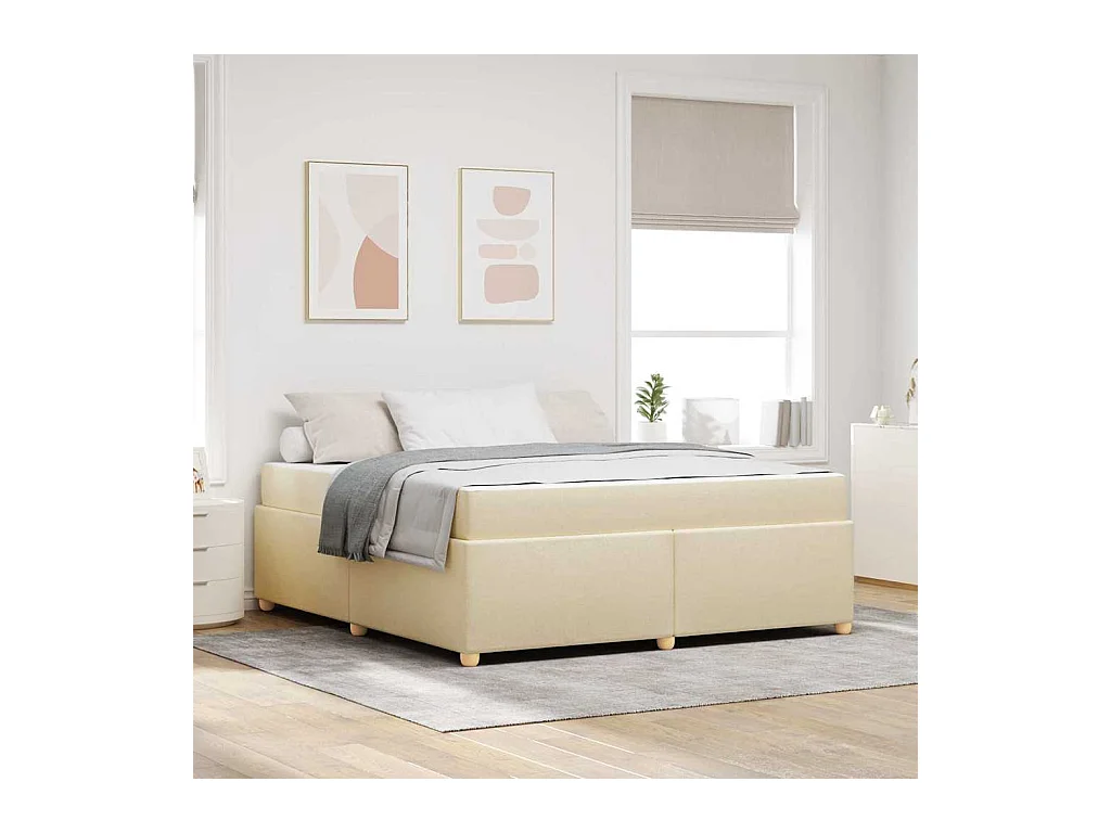 Cadre de lit avec matelas Crème 180 x 200 cm tissu