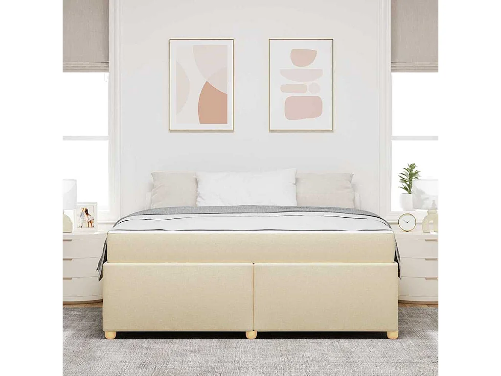 Estructura de cama con colchón Crema 180 x 200 cm tela