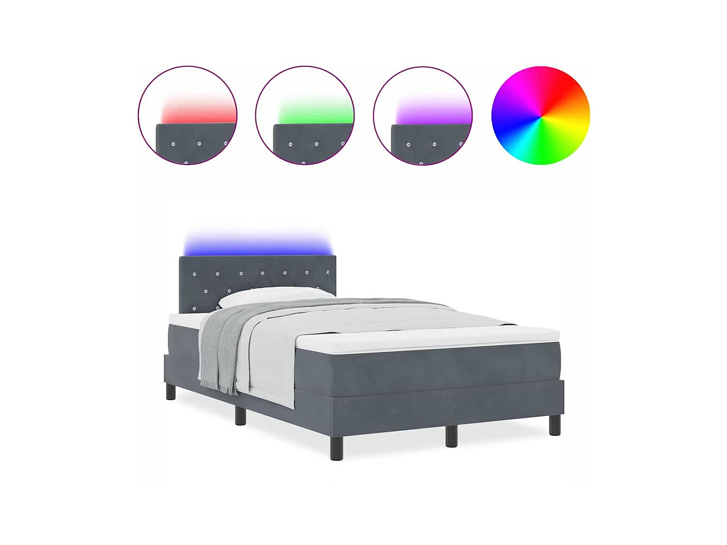 Cadre de lit avec matelas Gris foncé 120 x 190 cm Velours