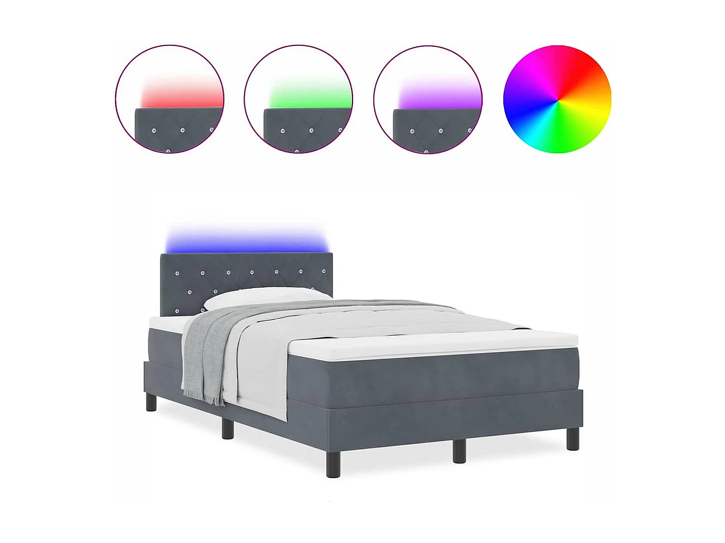 Cadre de lit avec matelas Gris foncé 120 x 190 cm Velours