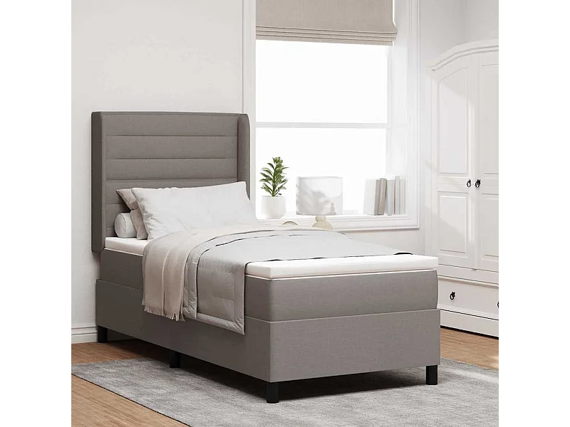 Cama tipo Box Spring con colchón Taupé 100 x 200 cm tela