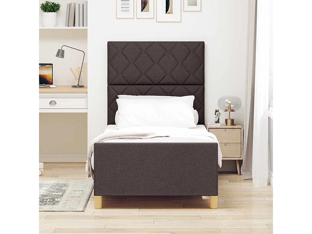 Estructura de cama con cabecera Marrón oscuro 100 x 200 cm tela