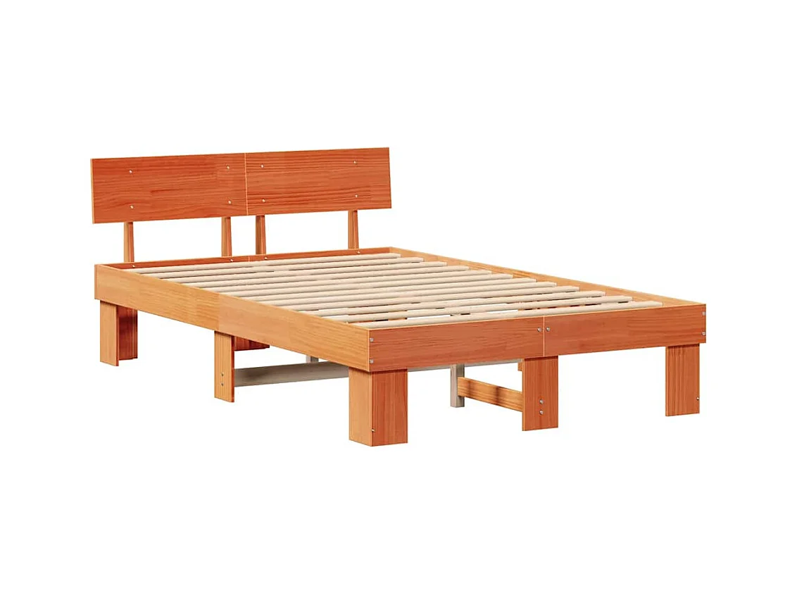 Estructura de cama con cabecera Marrón cera 135 x 190 cm