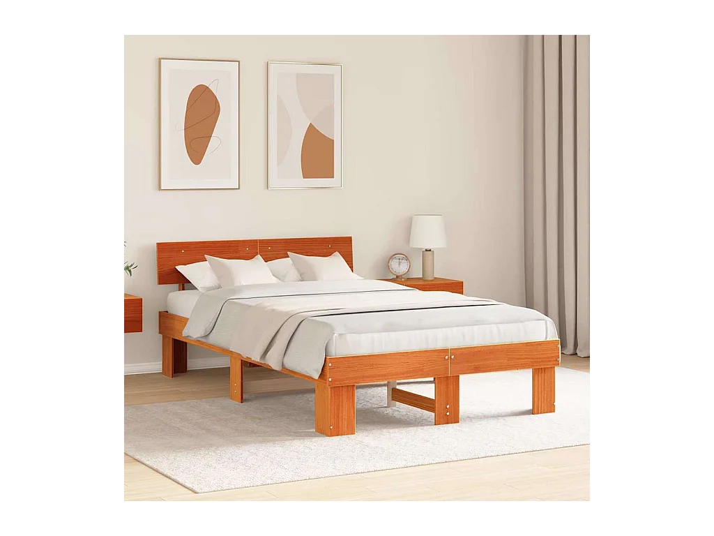 Estructura de cama con cabecera Marrón cera 135 x 190 cm