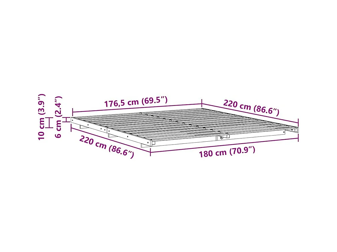 Estructura de cama Marrón 180 x 220 cm Madera maciza de pino