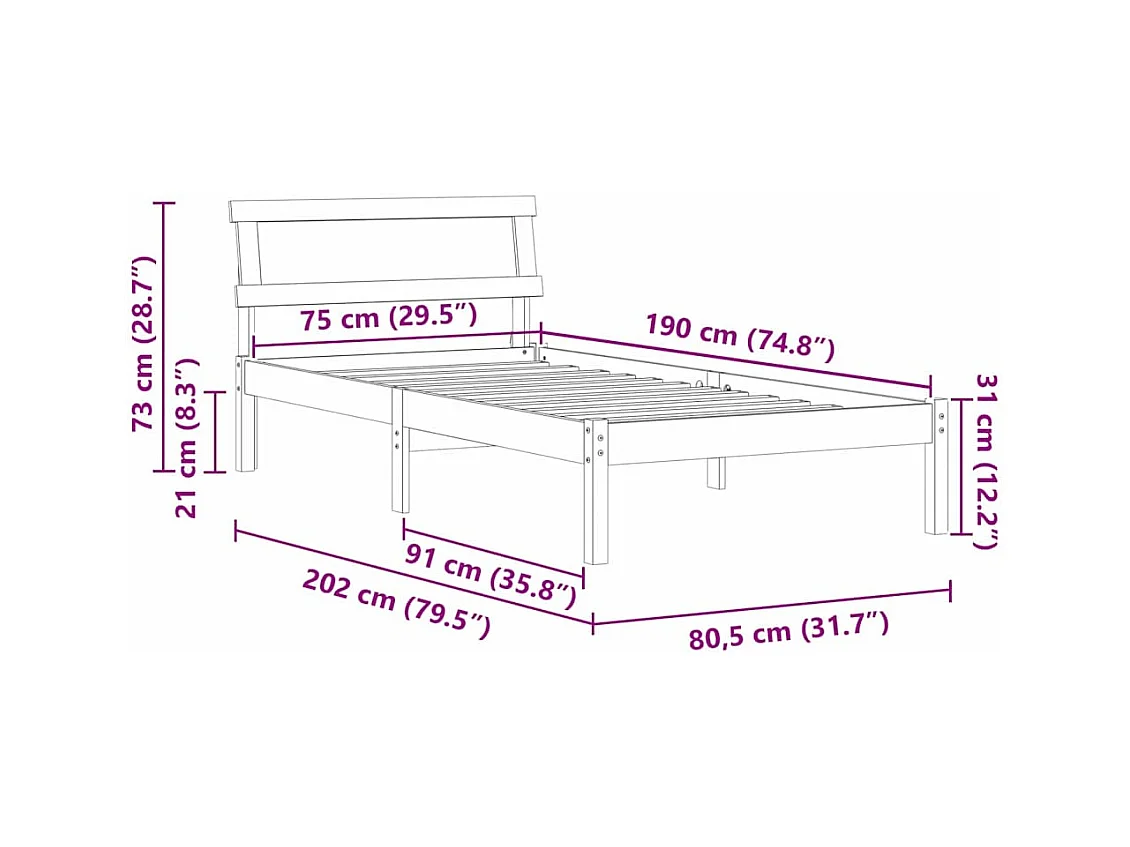 Estructura de cama Blanco 75 x 190 cm Madera maciza de pino