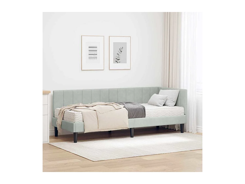 met matras met hoofdeinde Lichtgrijs 80 x 200 cm Fluweel