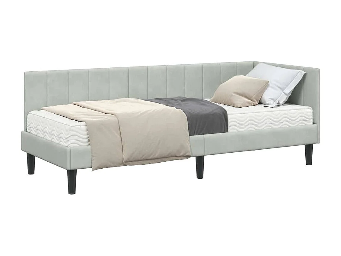 Estrutura de Cama de Canto Cinzento-claro 80 x 200 cm Veludo