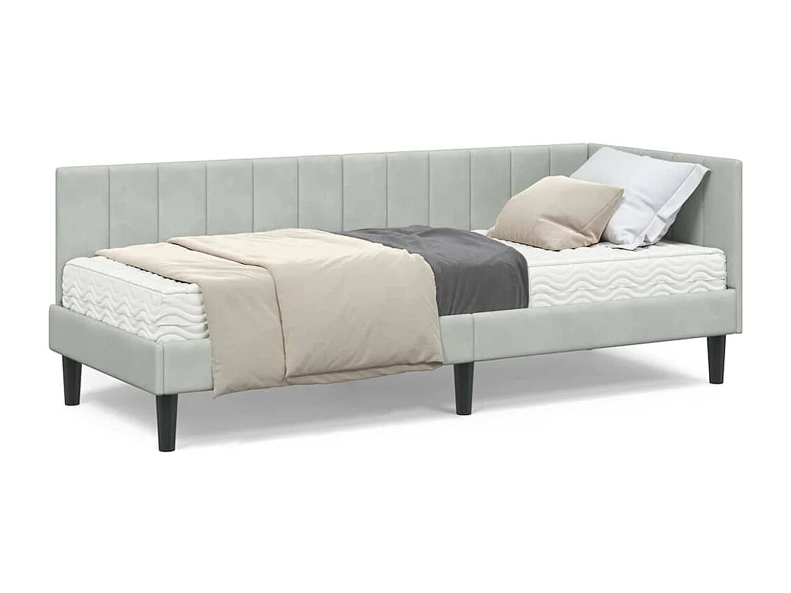 Estrutura de Cama de Canto Cinzento-claro 80 x 200 cm Veludo