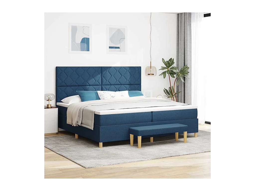 Cadre de lit avec matelas Bleu 200 x 200 cm tissu