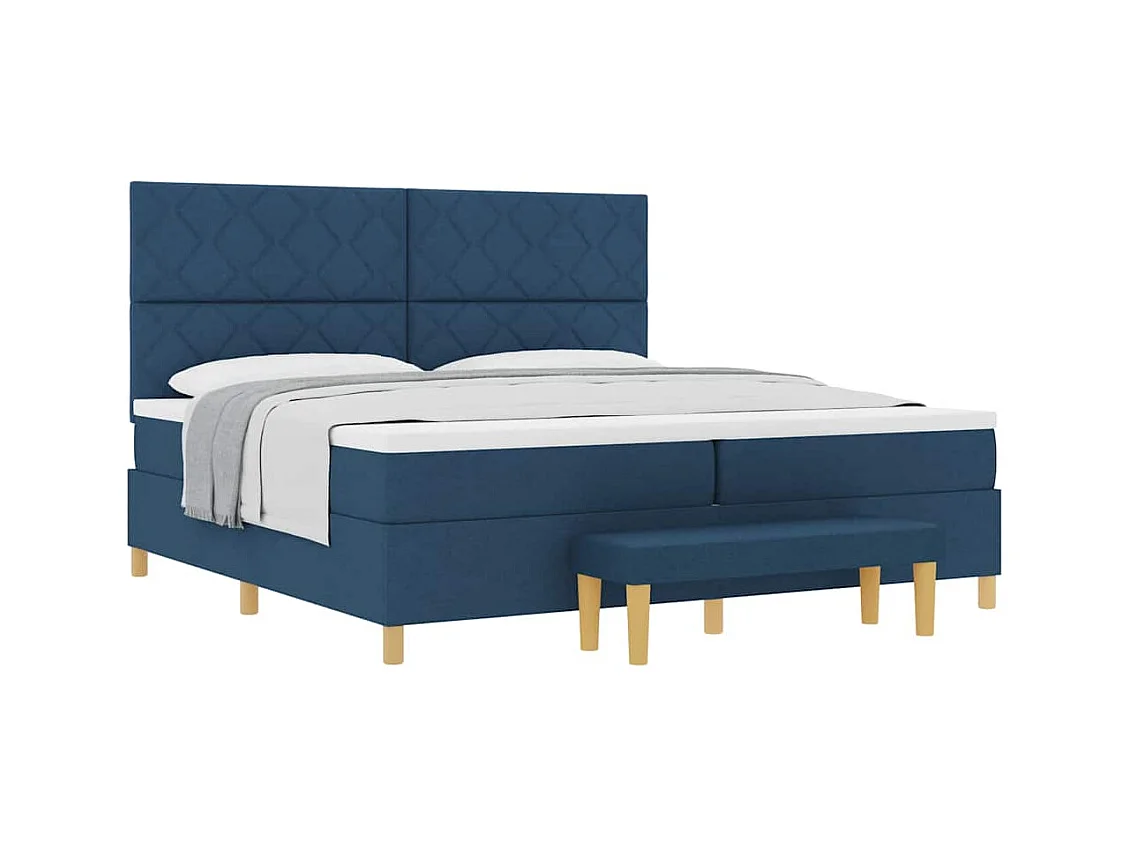 Cadre de lit avec matelas Bleu 200 x 200 cm tissu