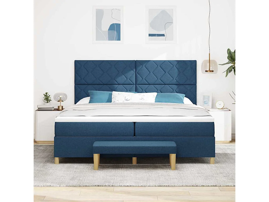 Cadre de lit avec matelas Bleu 200 x 200 cm tissu