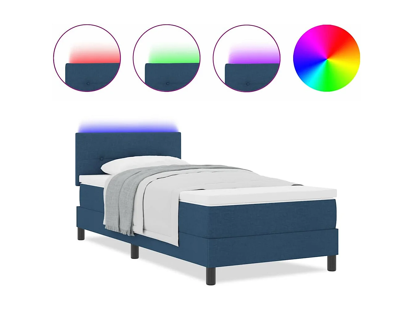 Cama tipo Box Spring con colchón Azul 80 x 200 cm tela