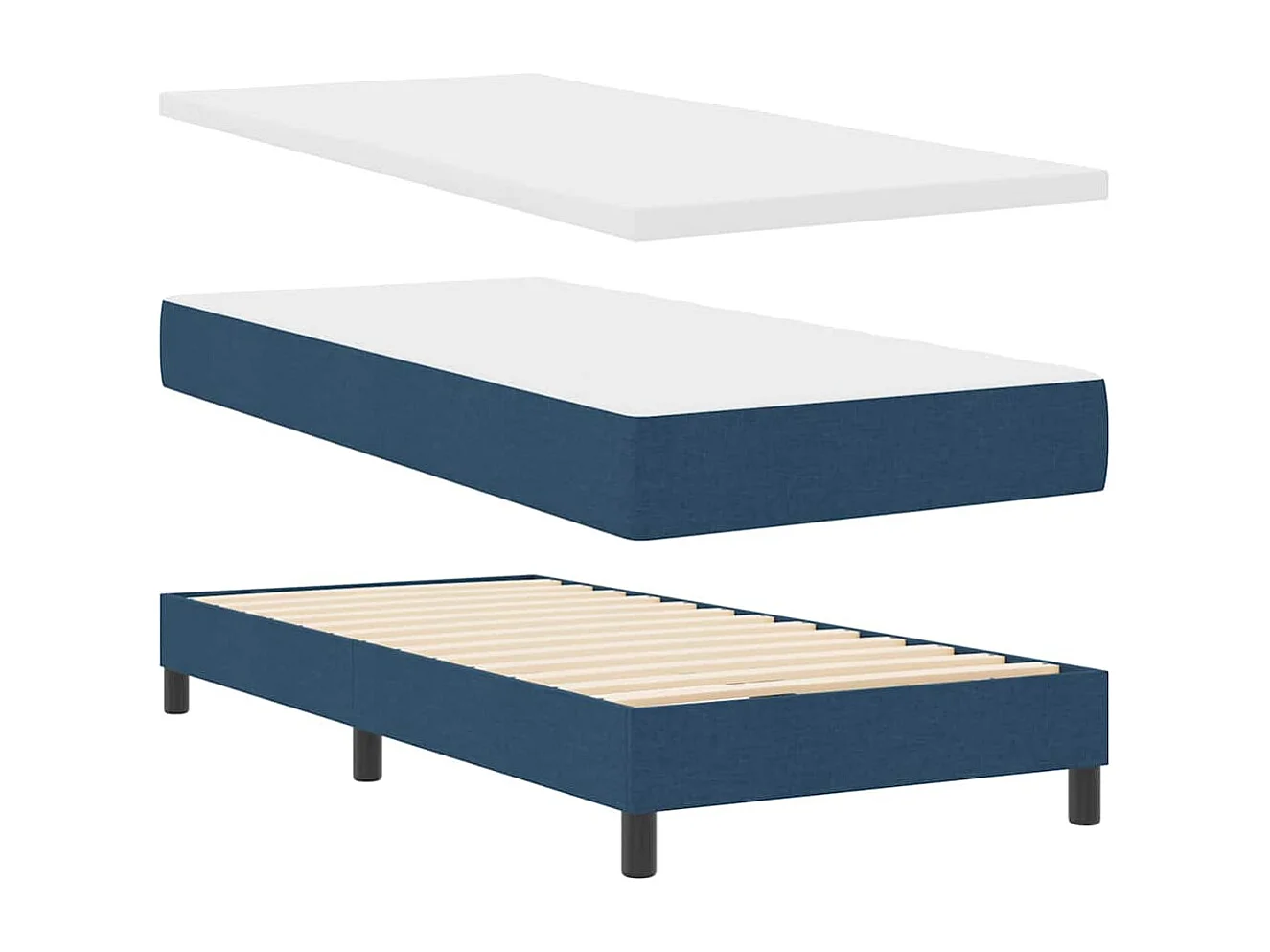 Cama tipo Box Spring con colchón Azul 80 x 200 cm tela