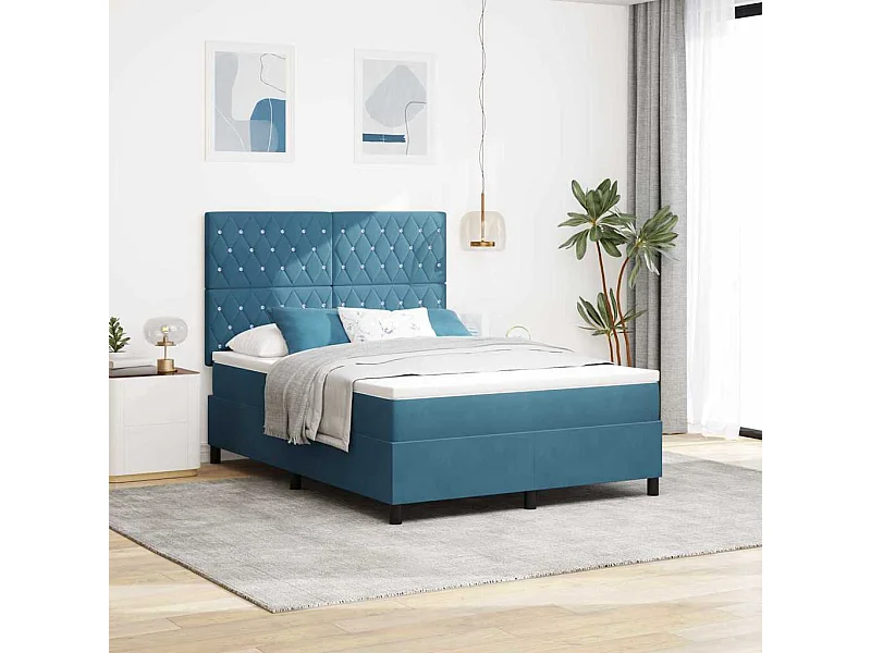 Cama tipo Box Spring Azul oscuro 140 x 200 cm Terciopelo